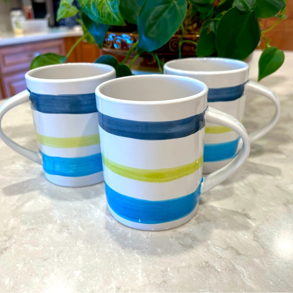 Starbucks 2008 white with stripes mug set of 3 - 14 oz